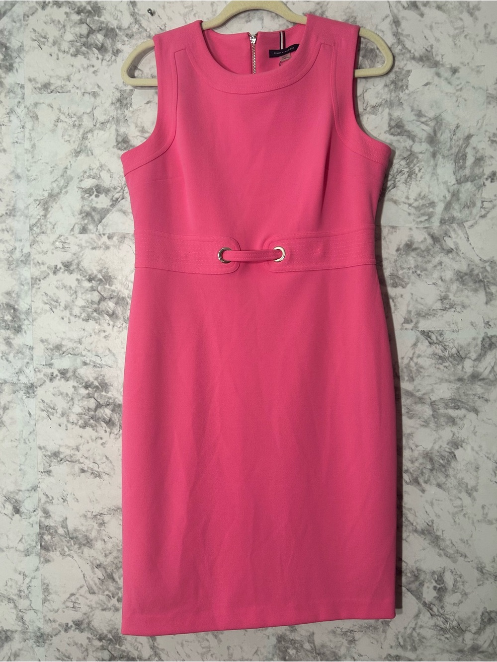 Tommy Hilfiger Sleeveless Pink Sheath Dress with Waist Ring Detail Sz 10
